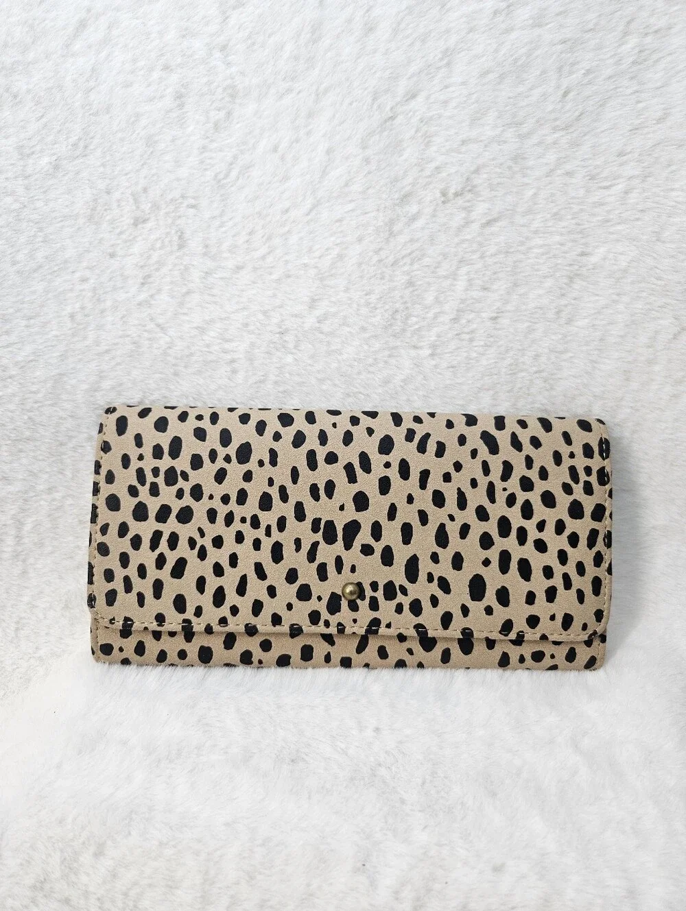 Leopard Print Faux Leather Long Wallet - Beige and Black